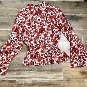 Printed blouse with bell sleeves