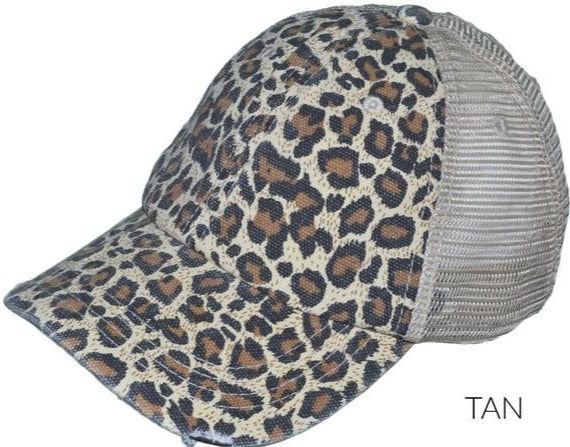Leopard print hat on white background