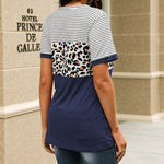 Load image into Gallery viewer, Leopard Color Block Striped T-Shirt
