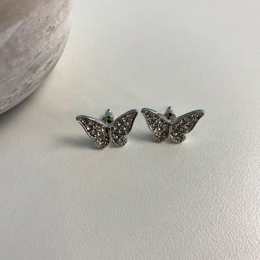 Paved Butterfly Post Earring Silver